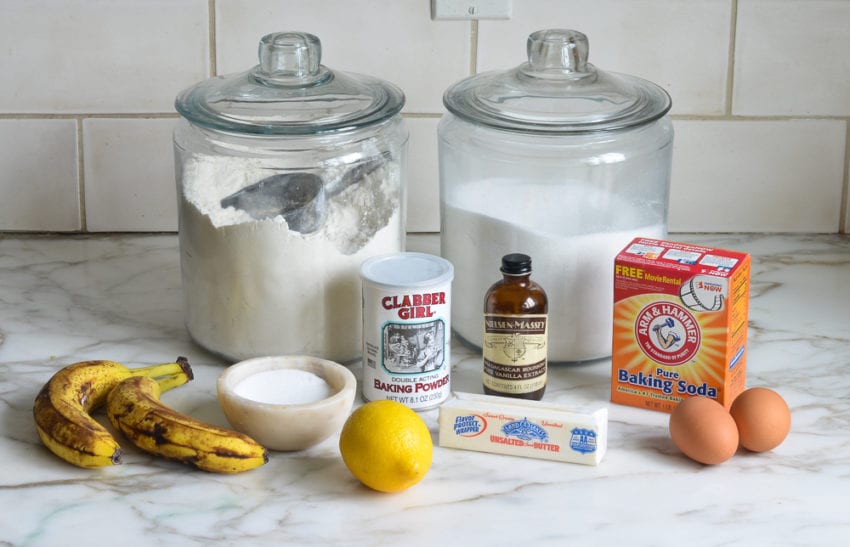 ingredients for making banana bread.