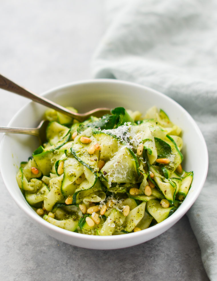 Zucchini Noodles with Pesto & Pine Nuts