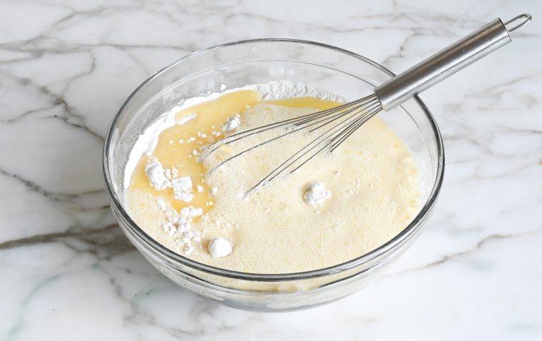 milk mixture and melted butter added to dry ingredients