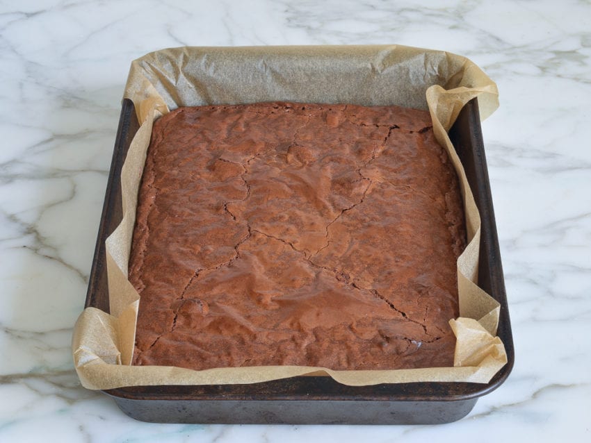 baked brownies out of the oven