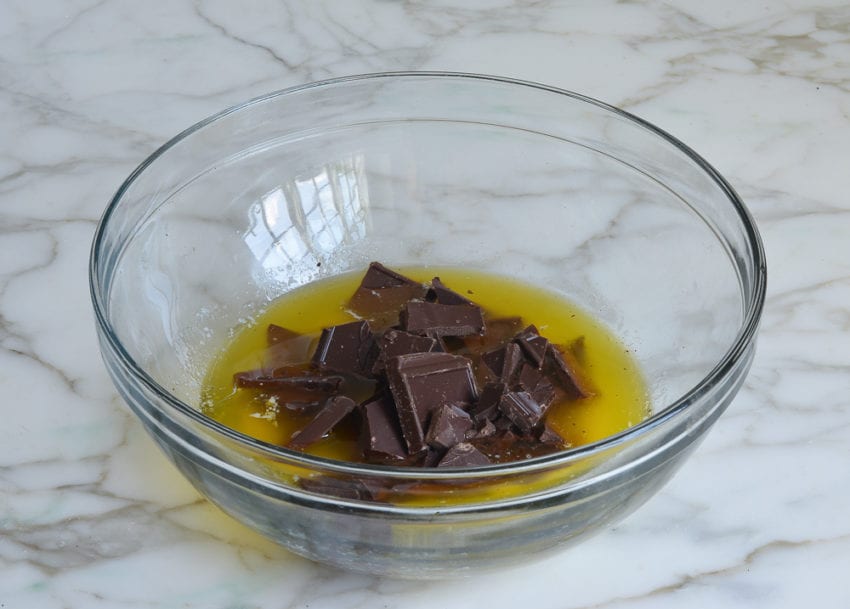 brownie recipe: adding chocolate to butter