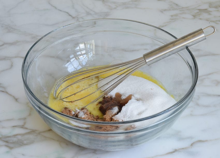 brownie recipe: adding sugars and vanilla to eggs