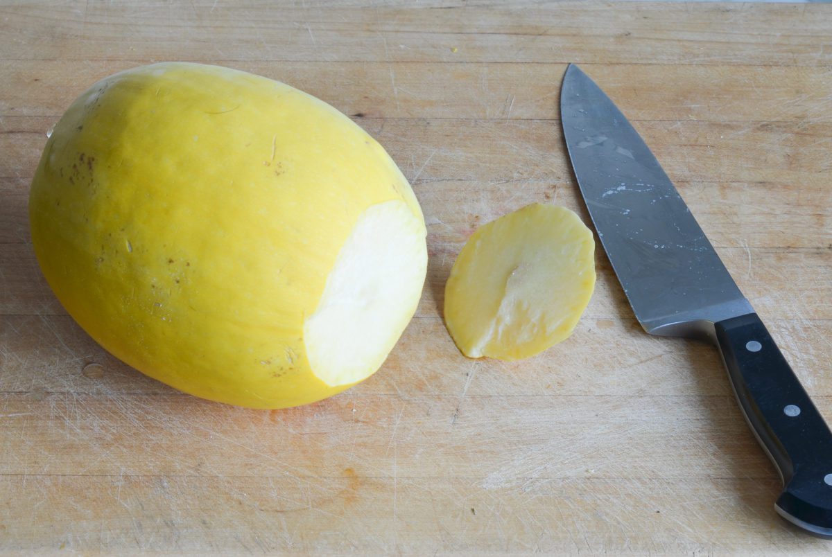 Stem end cut off spaghetti squash
