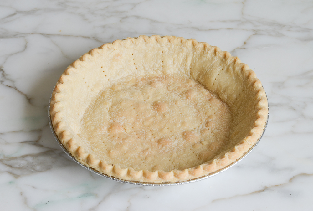 Baked crust in a pie pan.