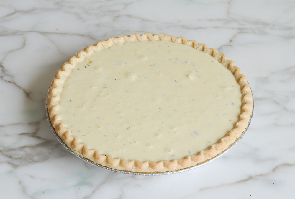 custard poured over crust; ready to bake