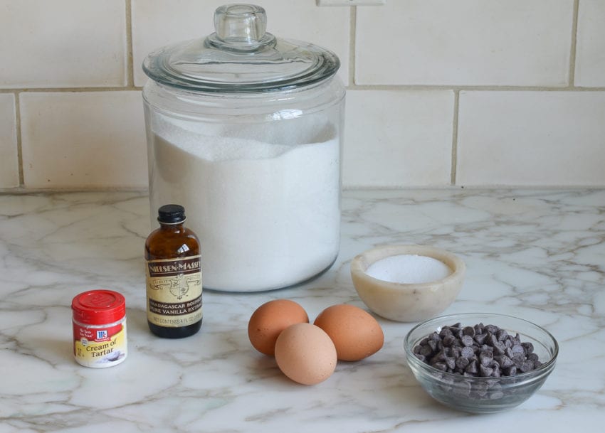 ingredients for chocolate chip meringue cookies
