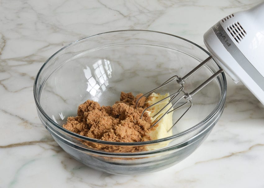 butter and brown sugar in mixing bowl