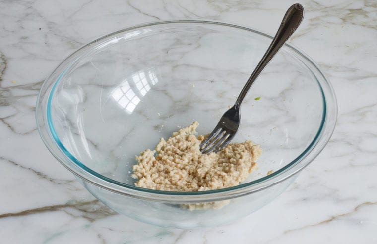 Fork in a bowl with panade.