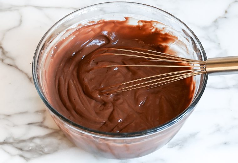 whisking the chilled chocolate pudding