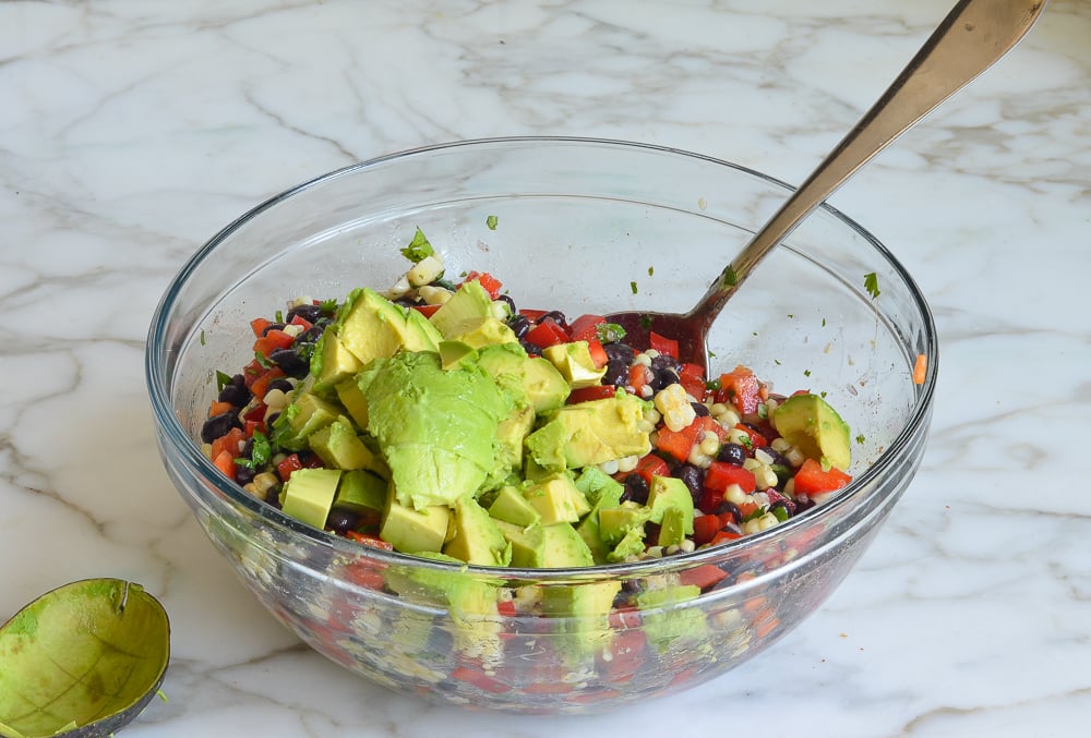 Black Bean Salad with Corn, Red Peppers, Avocado & LimeCilantro