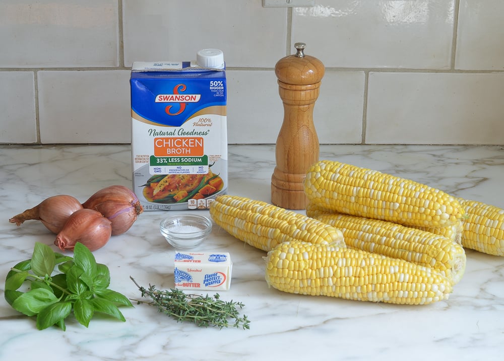 Soup ingredients including butter, chicken broth, and salt.
