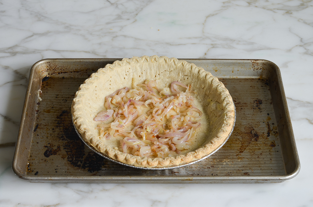 layering shallots in crust