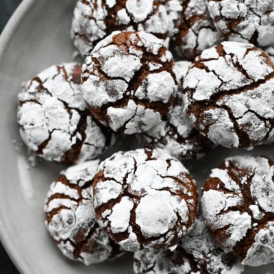 chocolate crinkles on serving plate.