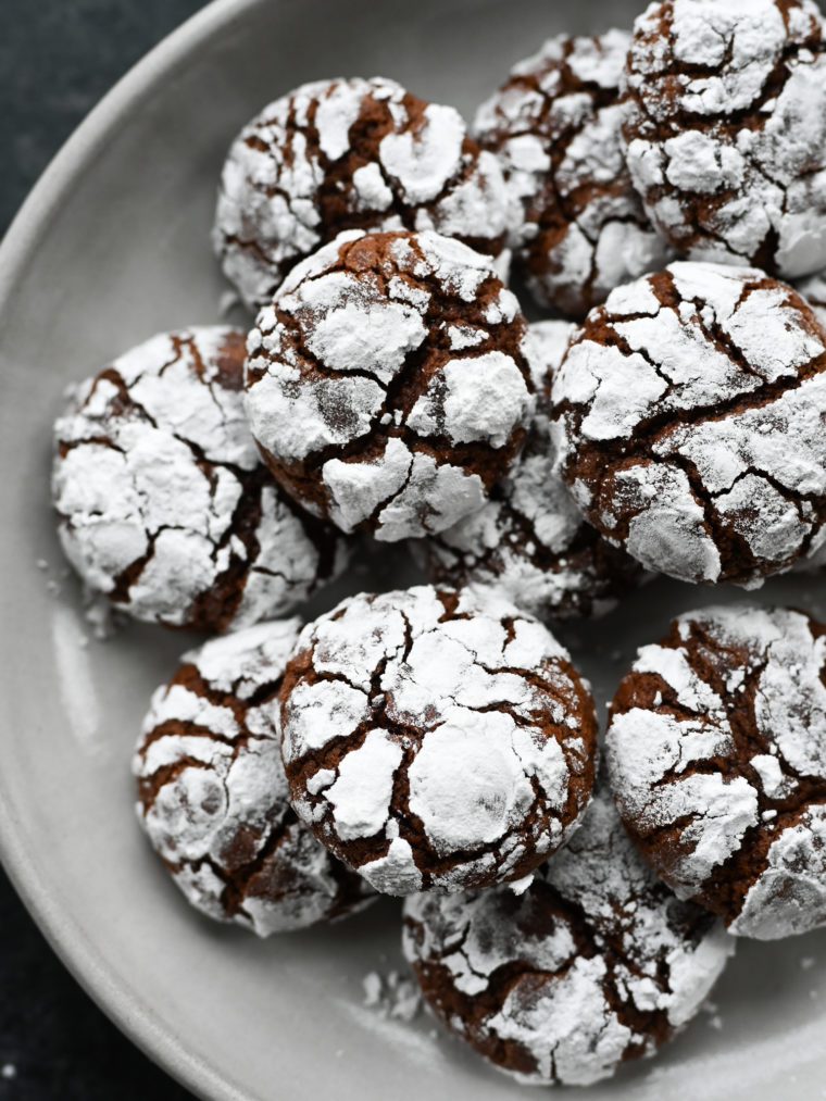 chocolate crinkles on serving plate.