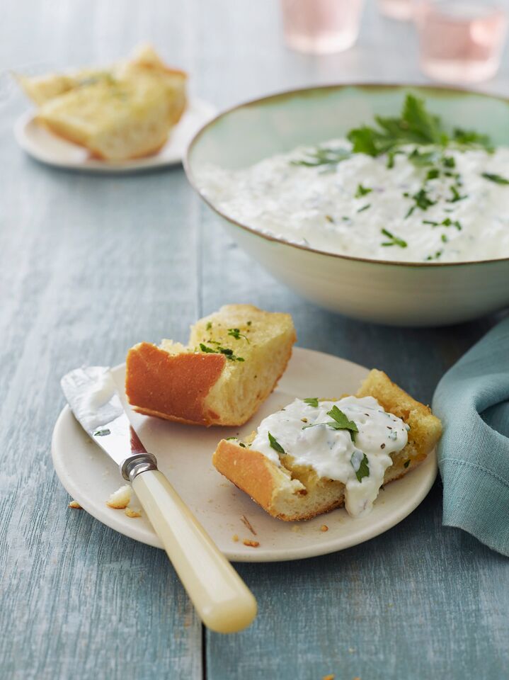 herbed cottage cheese spread with garlic toast
