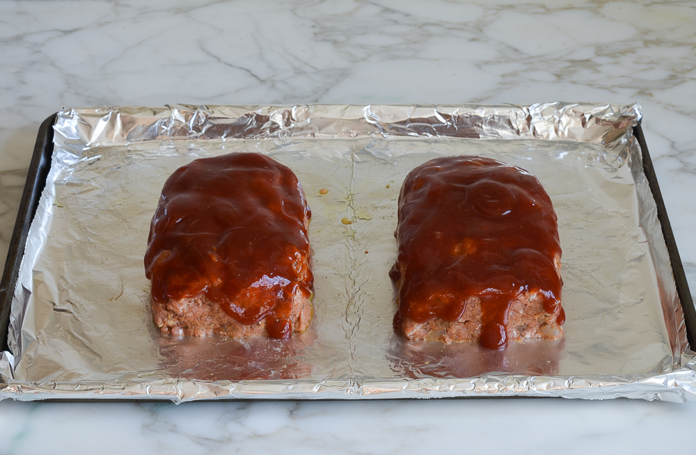 turkey meatloaves topped with glaze, ready to bake