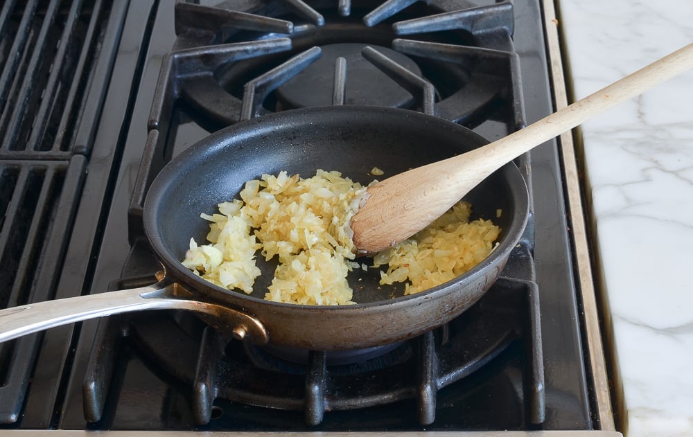 sautéing onions and garlic for turkey meatloaf