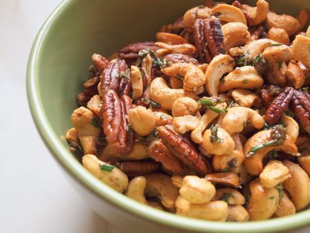 Bowl of rosemary nuts.