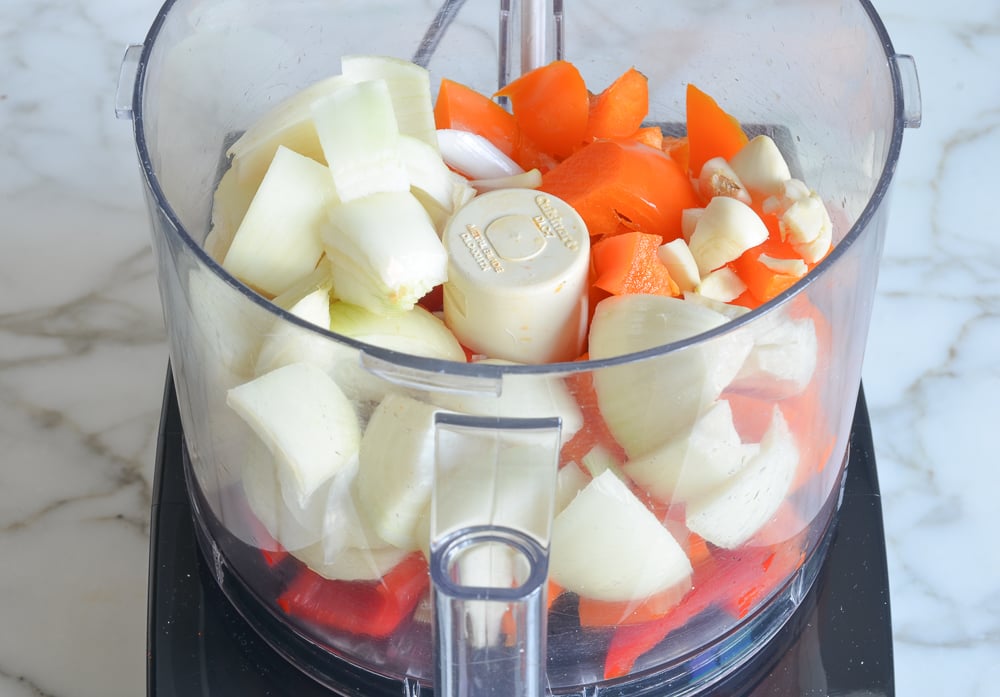 Vegetables in a food processor.