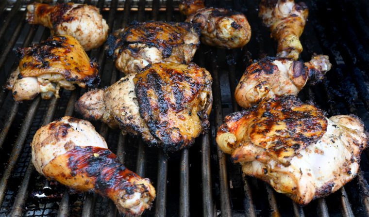 jerk chicken on grill