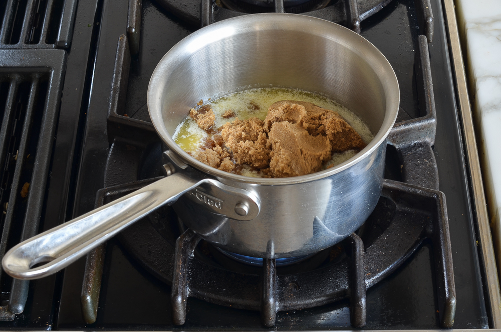 butter and brown sugar in sauce pan