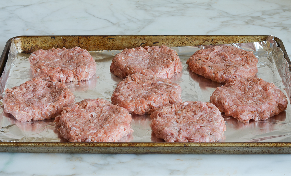 burgers formed on baking sheet