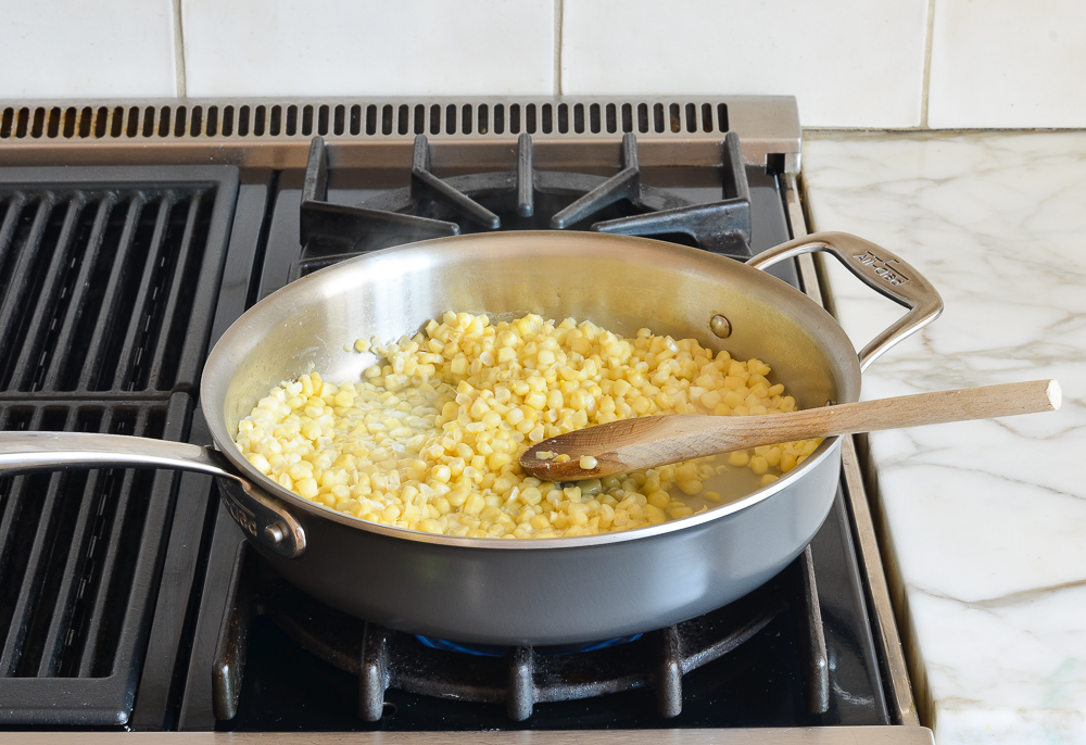 cooked corn in skillet