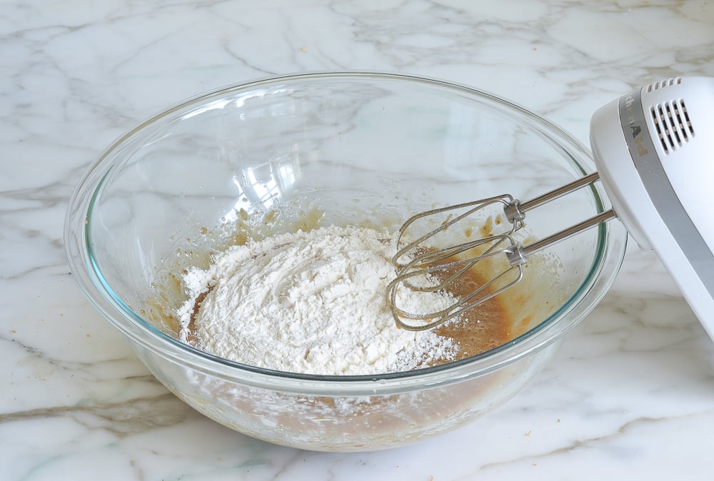 Flour and other dry ingredients are added to the flour mixture.