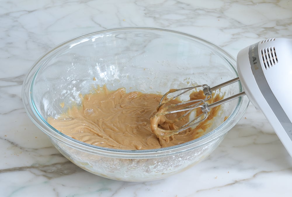 blondie batter in mixing bowl