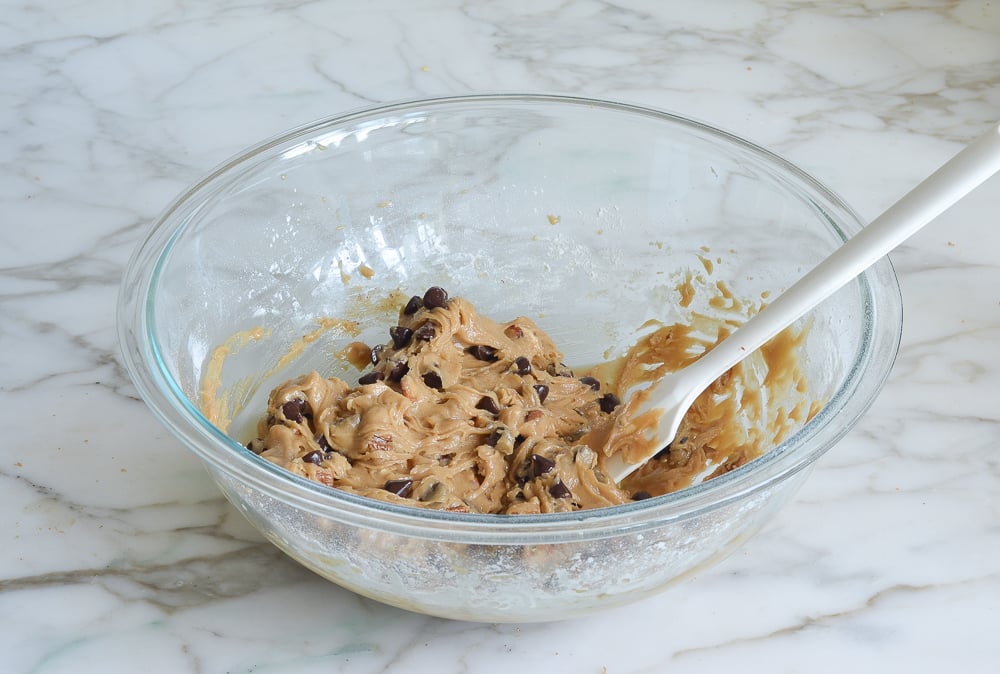 finished blondie batter in mixing bowl