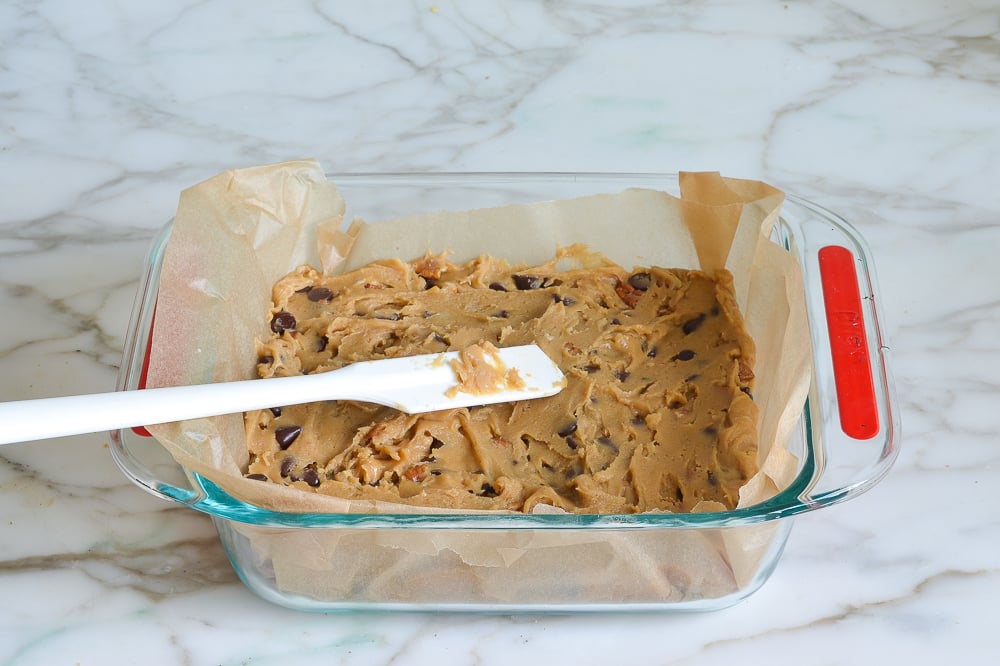 Batter spread into the pan ready to bake.