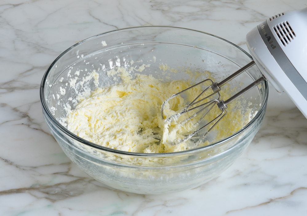 Bowl of creamed butter and sugar.