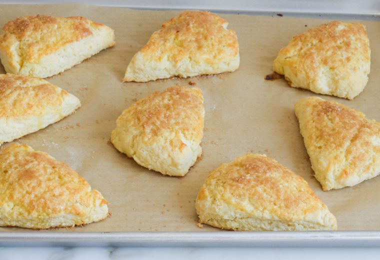 baked scones on baking sheet.