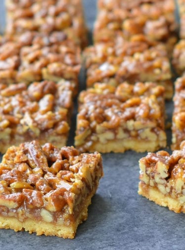 Pecan squares on a counter top.