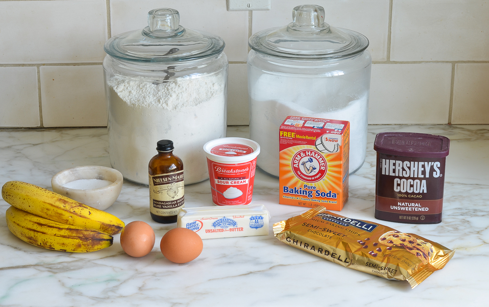 ingredients for chocolate banana bread