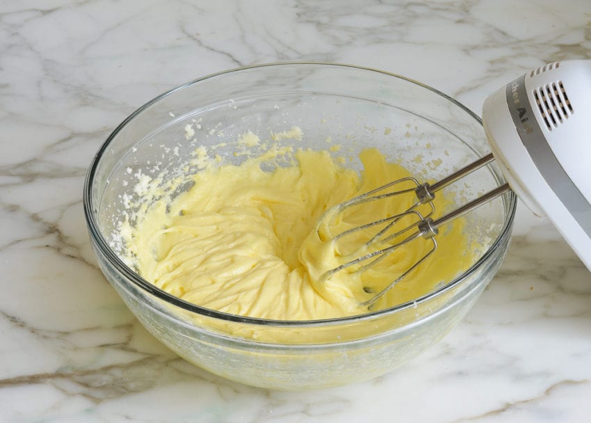butter, sugar and egg mixture combined