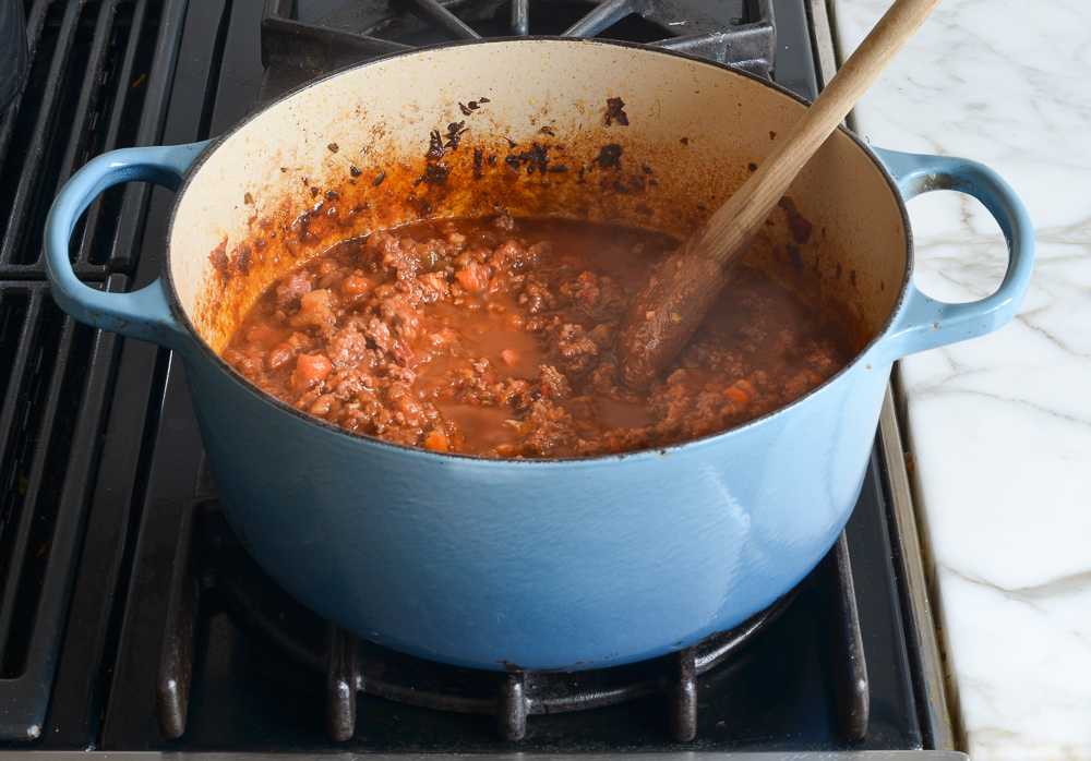 bolognese sauce after simmering for 1.5 hours