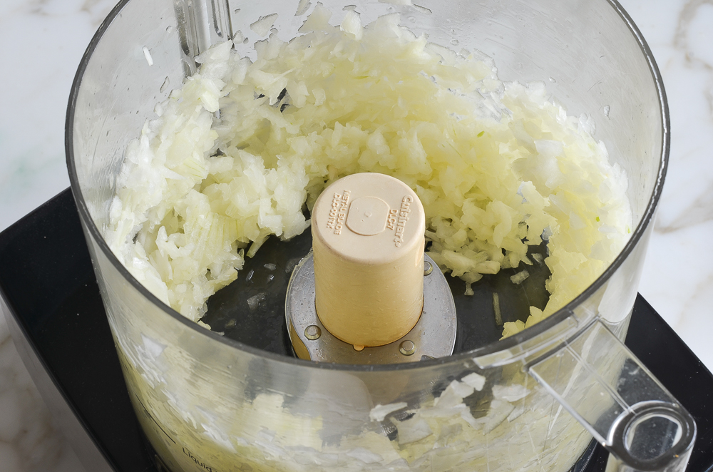 finely chopped onions in food processor