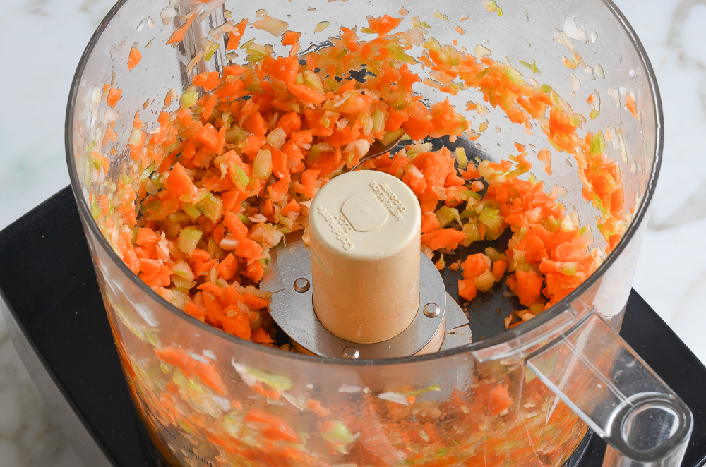 finely chopped vegetables in food processor