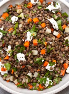 Large bowl of lentil salad.