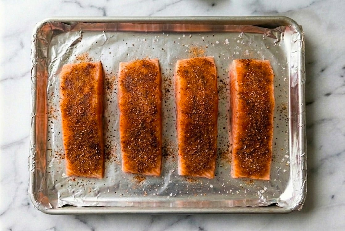 salmon filets topped with spice rub
