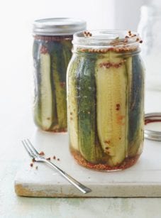 Glass jars of pickles.