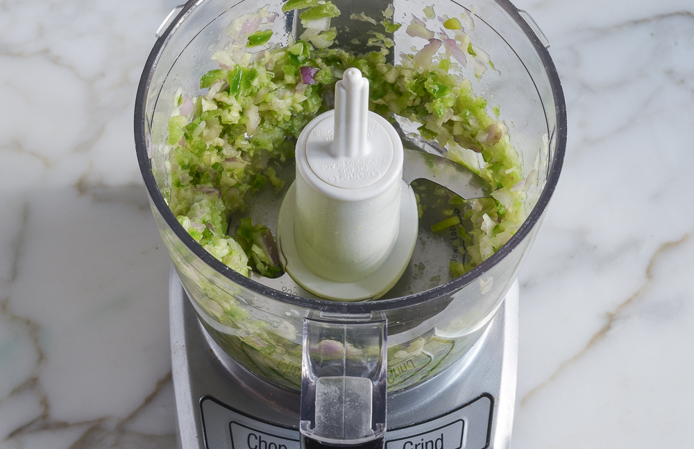 minced shallot, garlic, and jalapeno mixture in food processor