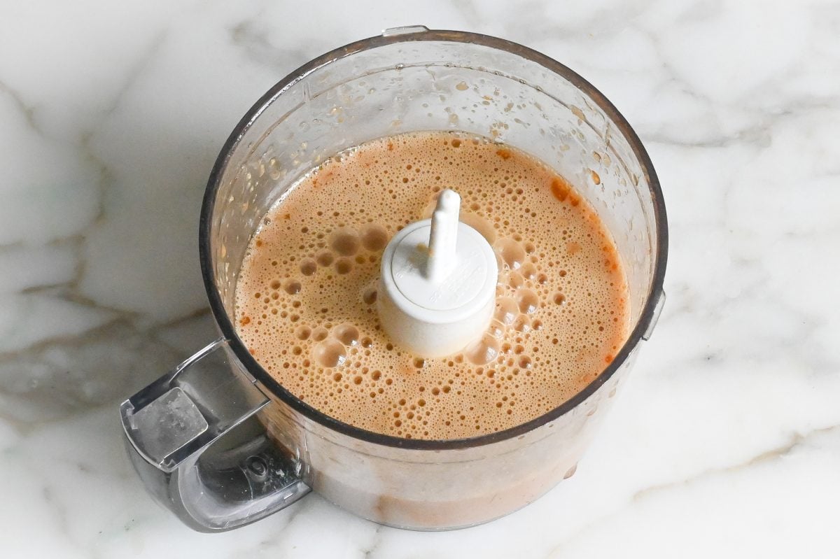 blended dressing in food processor