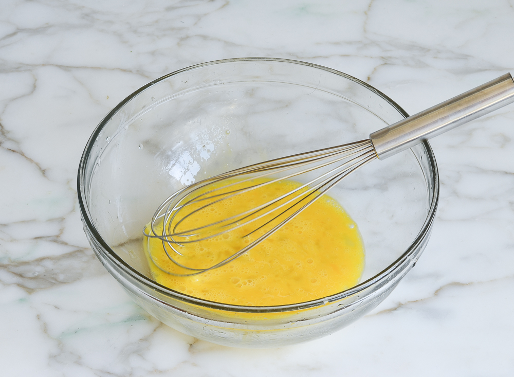 whisked eggs in bowl
