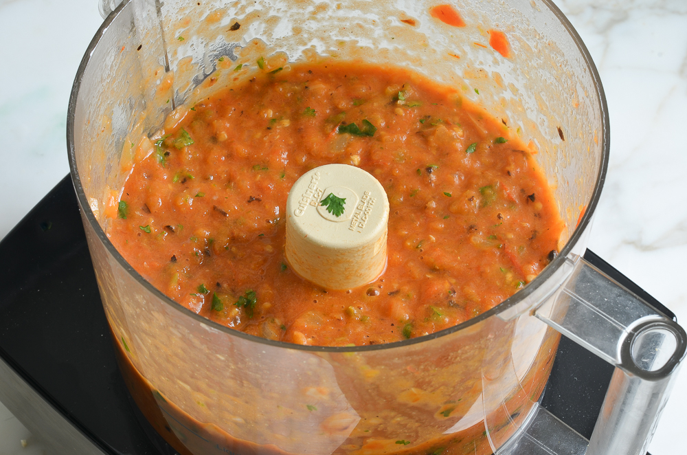 blended salsa in food processor