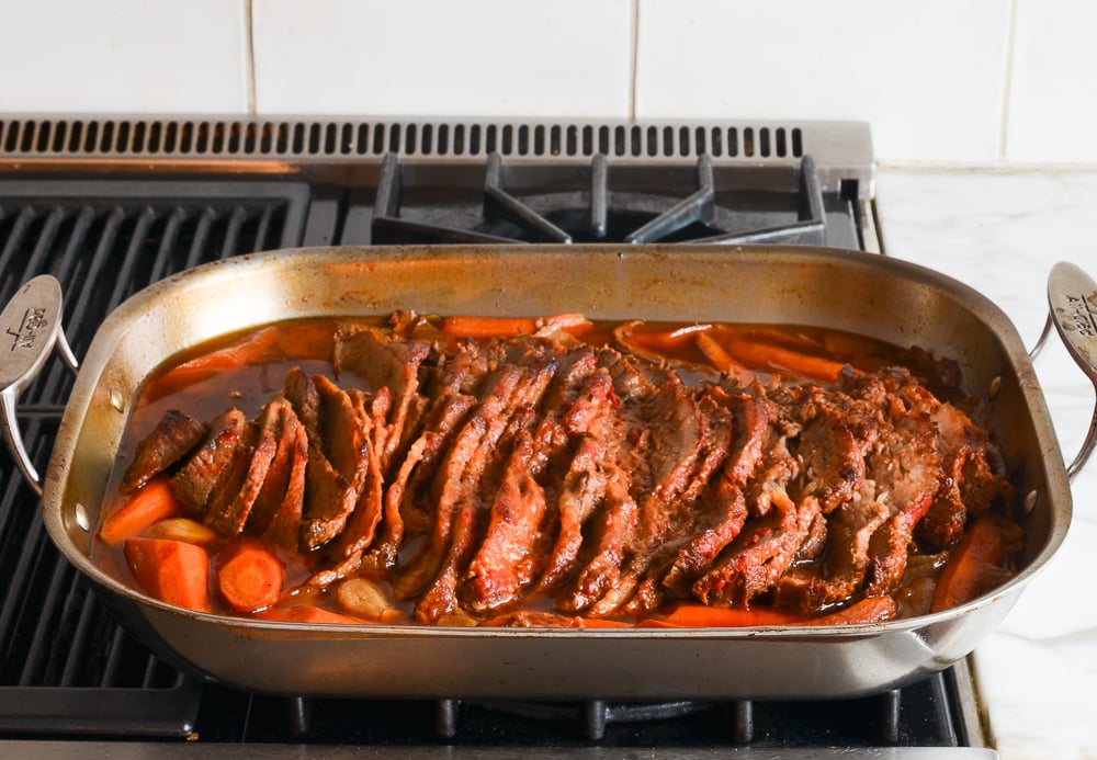 fully cooked brisket right out of the oven