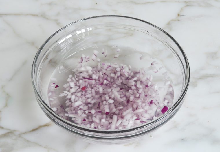 soaking red onion in water