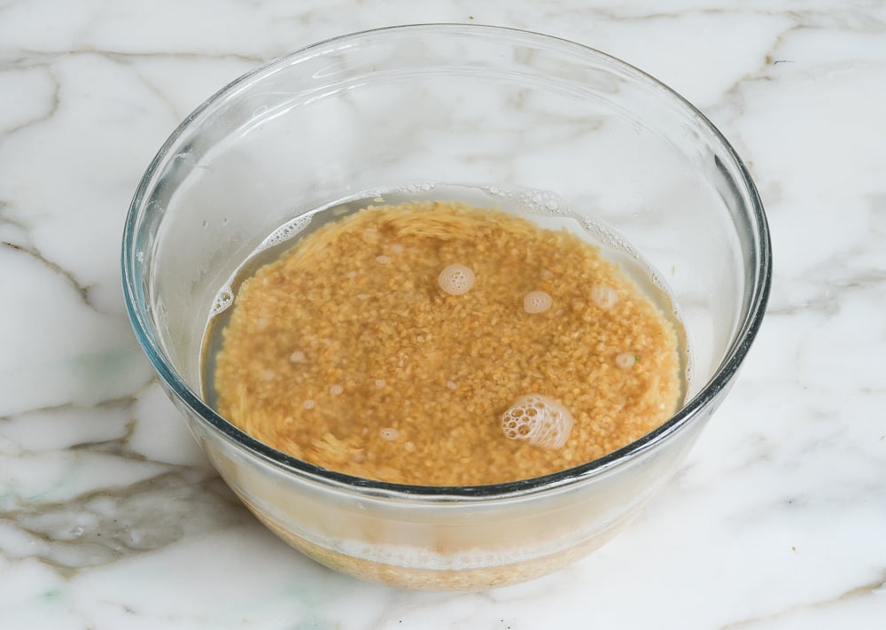 boiling water over bulgur