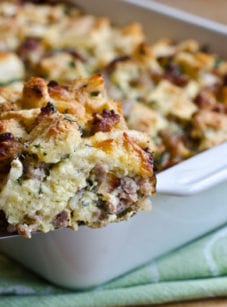 Spatula with a scoop of bread pudding.
